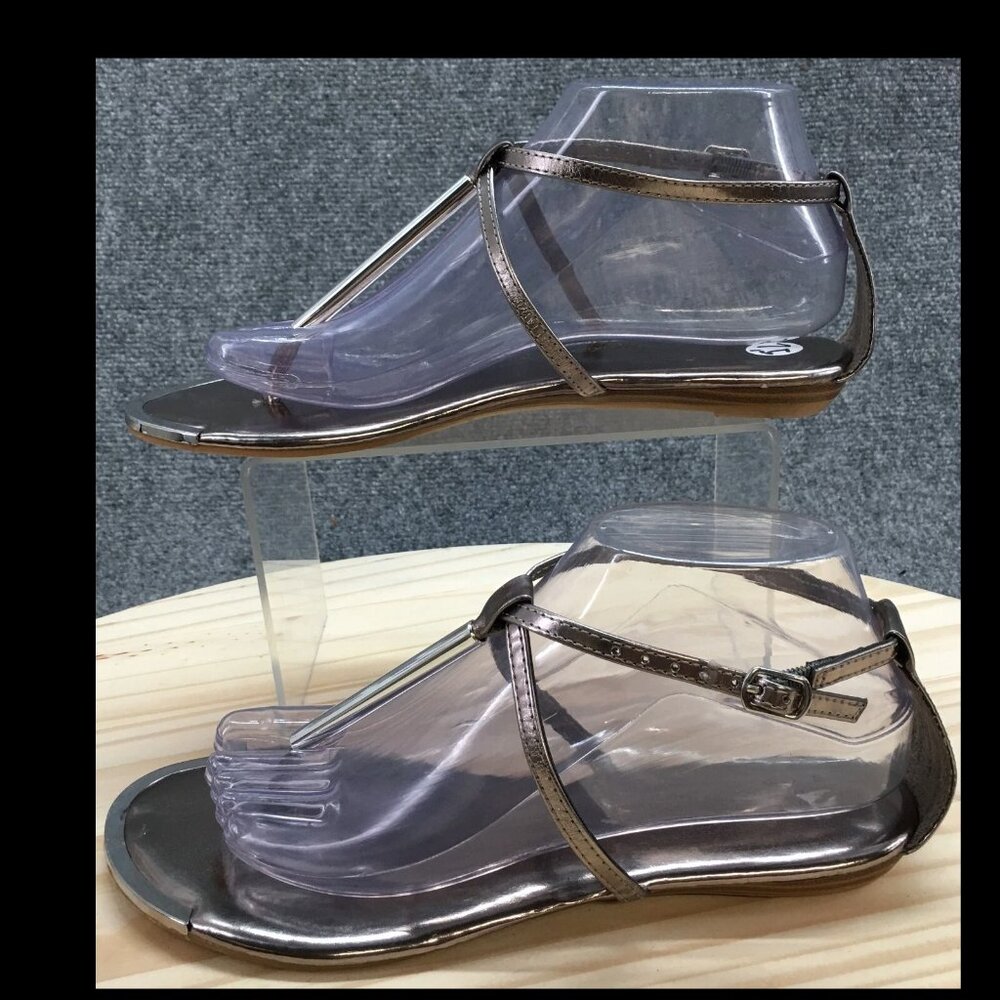 A New Day Sandals Womens 7.5 Archer TStraps Thong Flats Comfort Silver Buckle